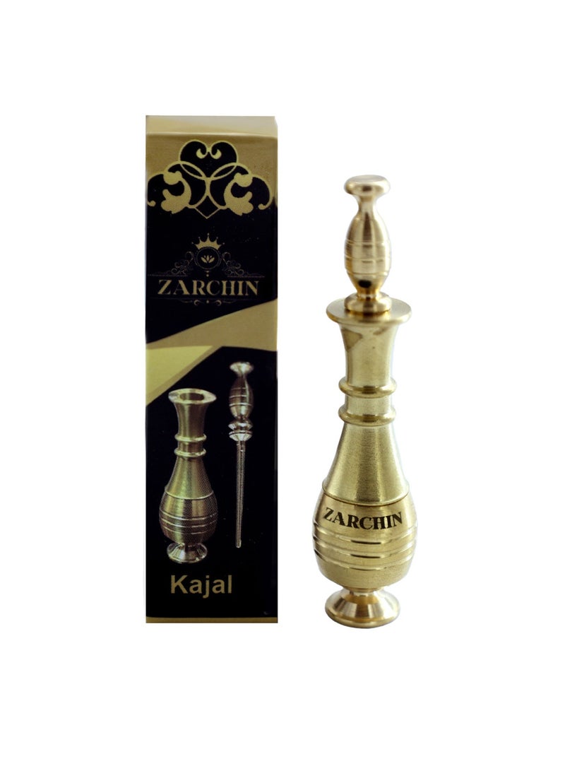 ZARCHIN Traditional Brass Kajal – Surmadani Gold Kohl Container with Rotating Lid & Applicator Stick | Arabic Surma Dani Unique Gift For Eye Makeup – (Without Surma, 7.5cm) - Image 1